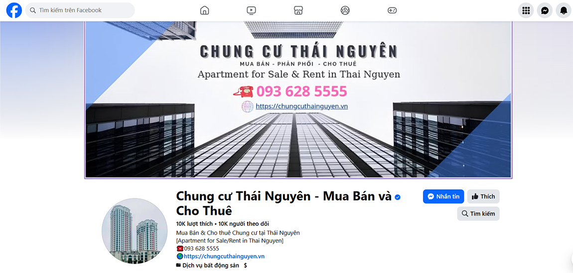 Fanpage Chung Cư Thái Nguyên hơn 10000 người theo dõi tick xanh